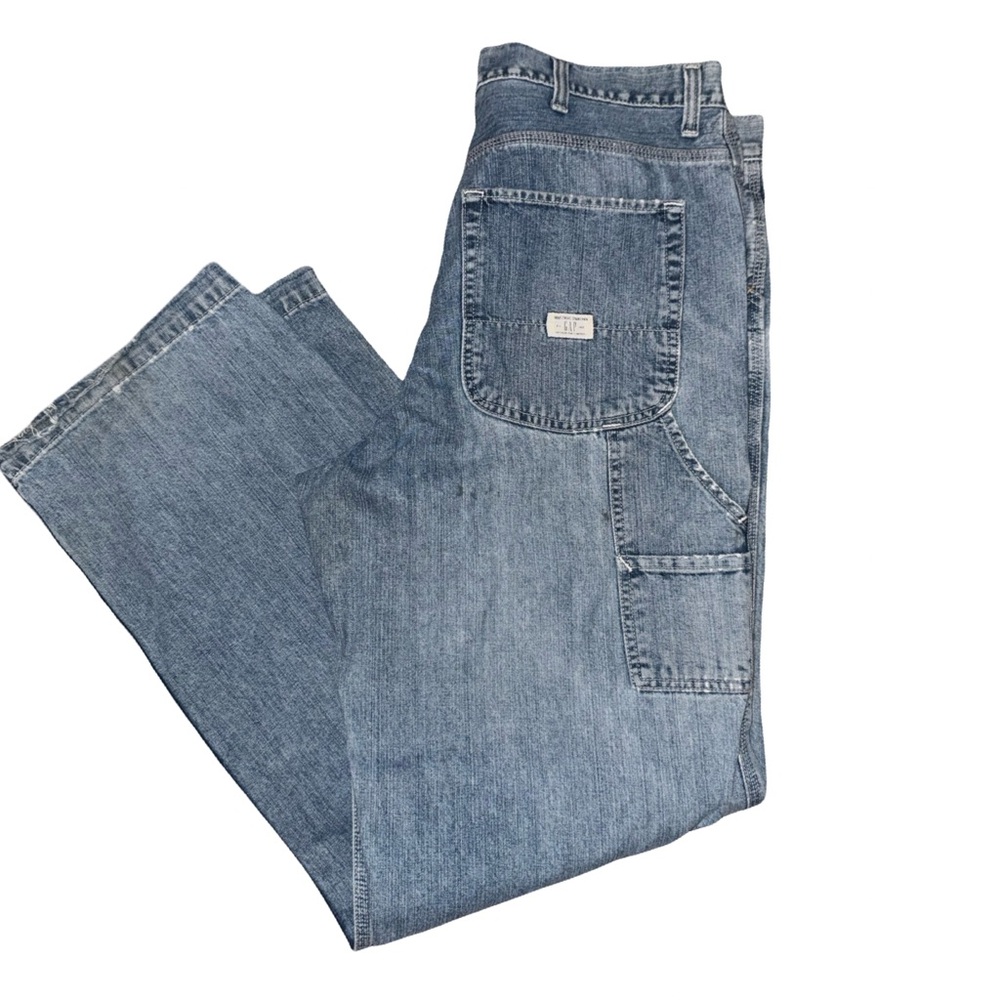 Vintage GAP Jeans Blue Carpenter Cargo Baggy Wide Skater Raver Tag 38x36
